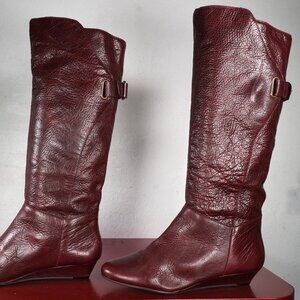Women's Steven Madden Maroon Leather Knee High Wedge Tall Fashion Boots 8